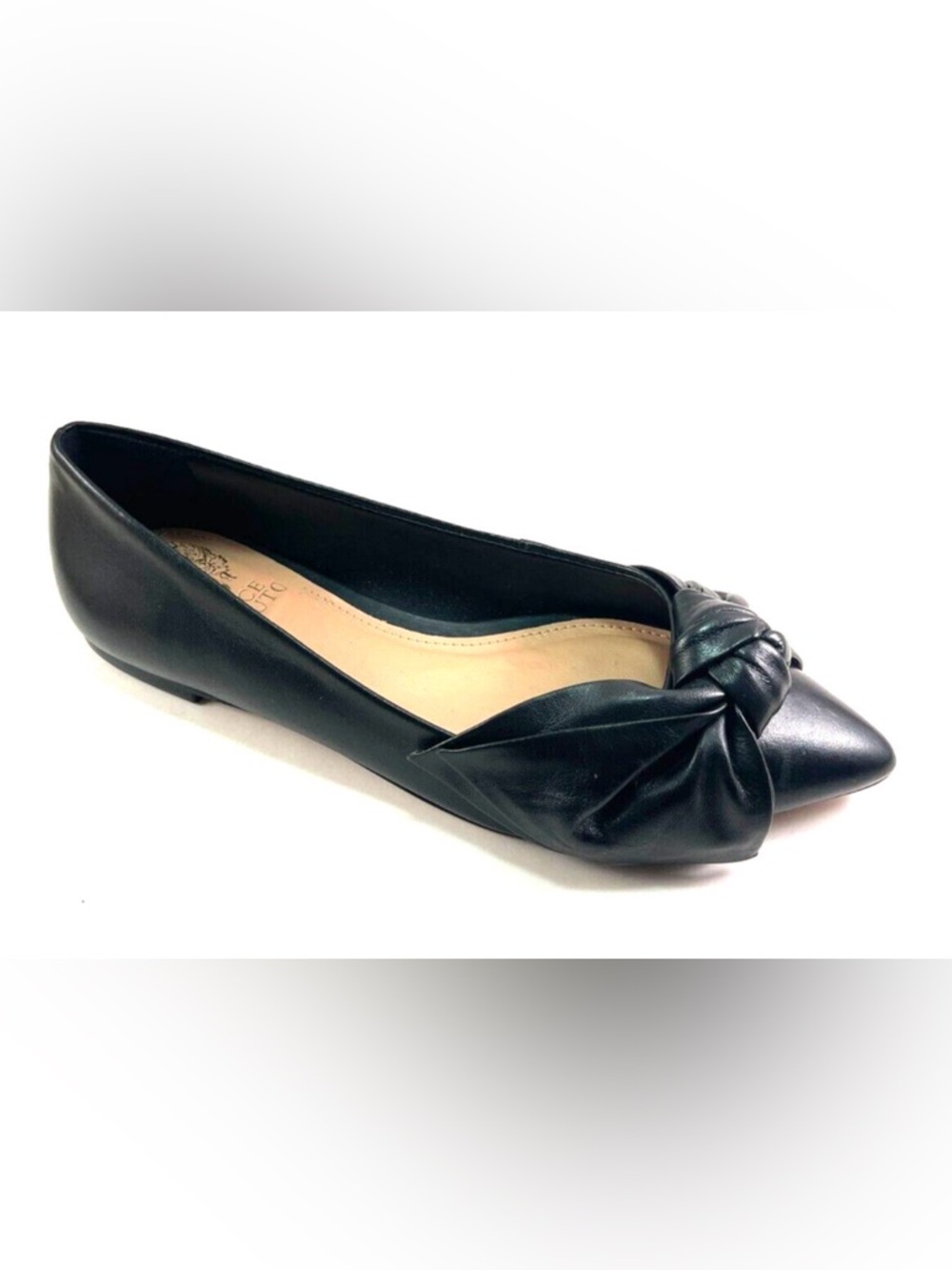 Vince Camuto Women's Black Pointed Toe Knot Leather Flats